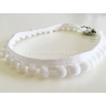 Gargantilla de tela personalizadas para mujer encaje blanco collar de Pom